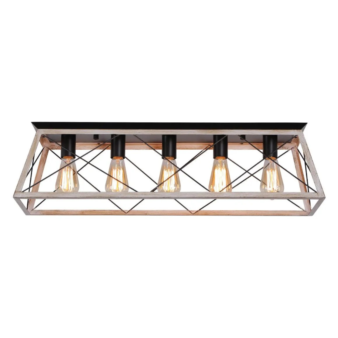 5-Light Farmhouse Rectangular Cage Semi Flush Mount