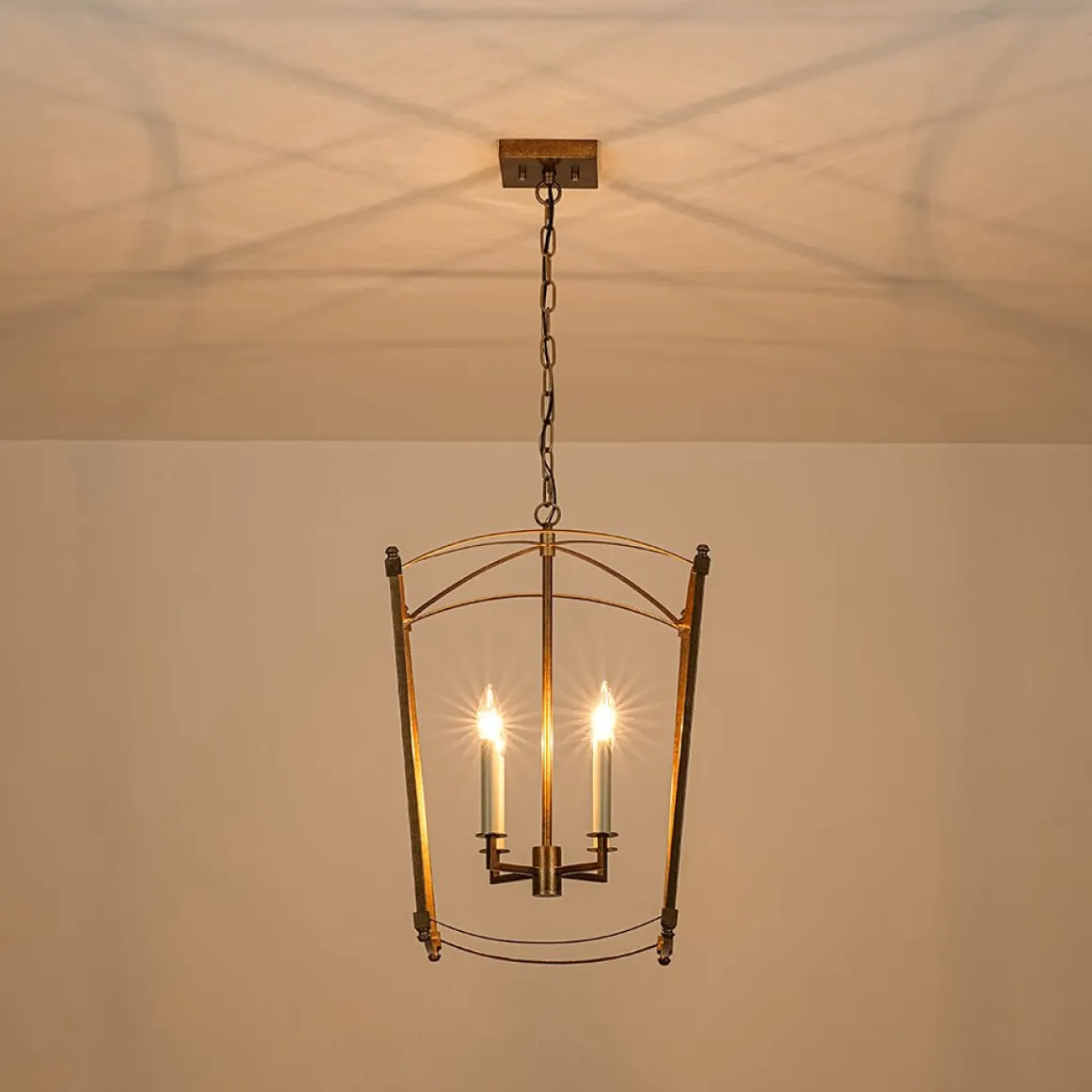4-light French Antique Gold Candle Square Lantern Chandelier