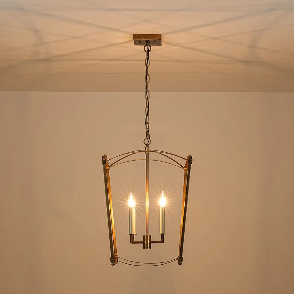 4-light French Antique Gold Candle Square Lantern Chandelier