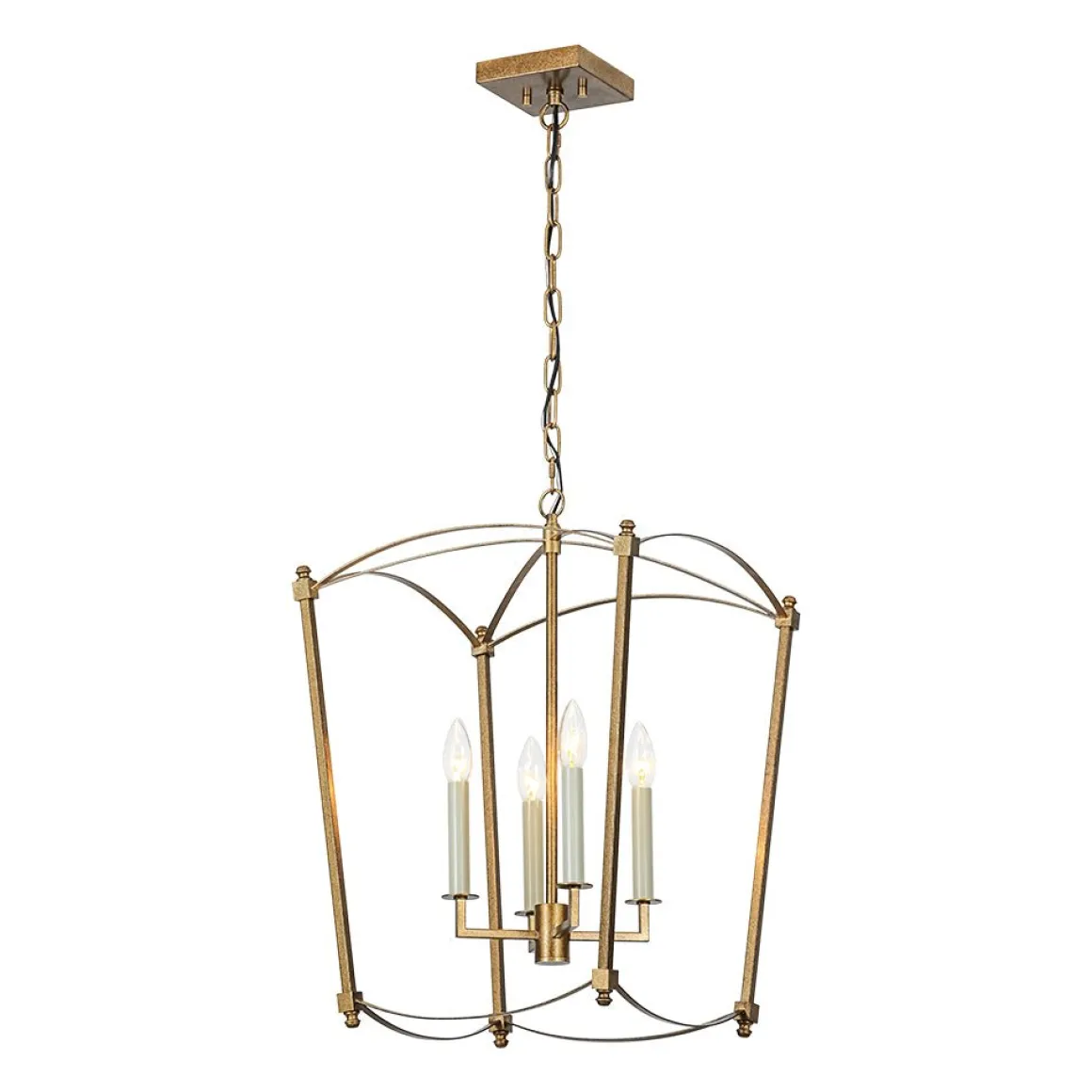 4-light French Antique Gold Candle Square Lantern Chandelier
