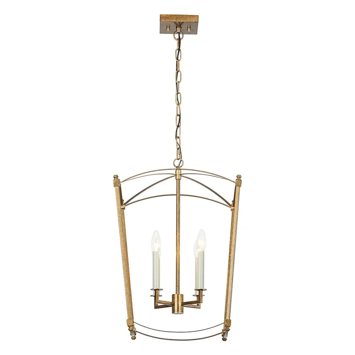 4-light French Antique Gold Candle Square Lantern Chandelier