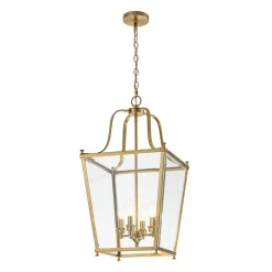 4-Light French Candle Style Wide Square Glass Lantern Pendant
