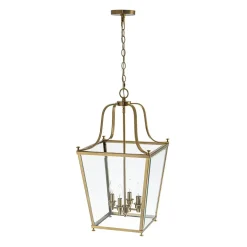 4-Light French Candle Style Wide Square Glass Lantern Pendant
