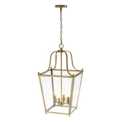4-Light French Candle Style Wide Square Glass Lantern Pendant
