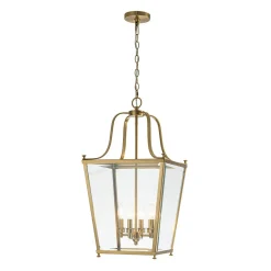 4-Light French Candle Style Wide Square Glass Lantern Pendant