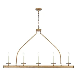 5-Light French Distressed Gold Candle Linear Island Chandelier