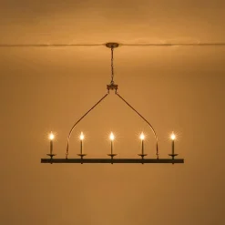 5-Light French Distressed Gold Candle Linear Island Chandelier