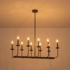 10-Light French Vintage Candle Style Linear Island Chandelier