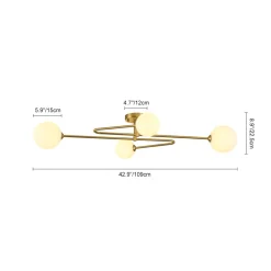 4-Light Frosted Glass Globe Linear Sputnik Semi Flush Mount