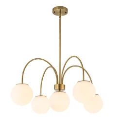 5-Light Goose Arm Opal Glass Globe Round Sputnik Chandelier