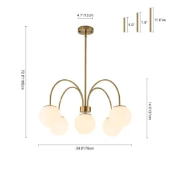 5-Light Goose Arm Opal Glass Globe Round Sputnik Chandelier