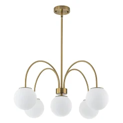 5-Light Goose Arm Opal Glass Globe Round Sputnik Chandelier