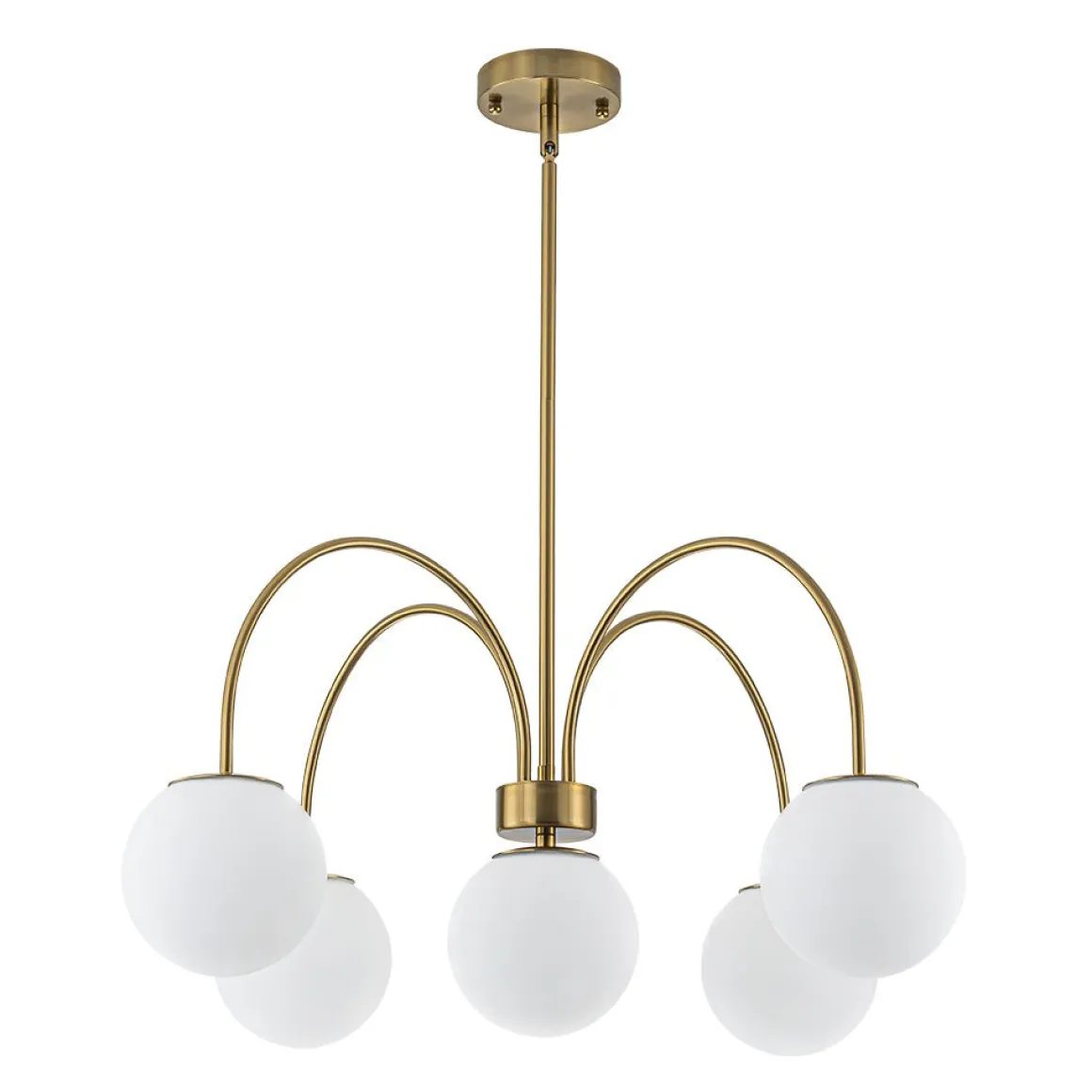 5-Light Goose Arm Opal Glass Globe Round Sputnik Chandelier