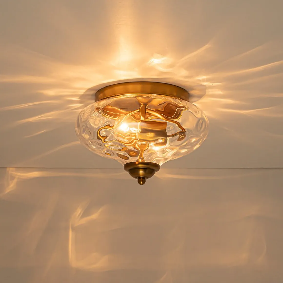 2-light Hammered Glass Flush Mount Ceiling Light
