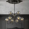 9-Light Hammered Smoked Glass Bubble Black Sputnik Chandelier