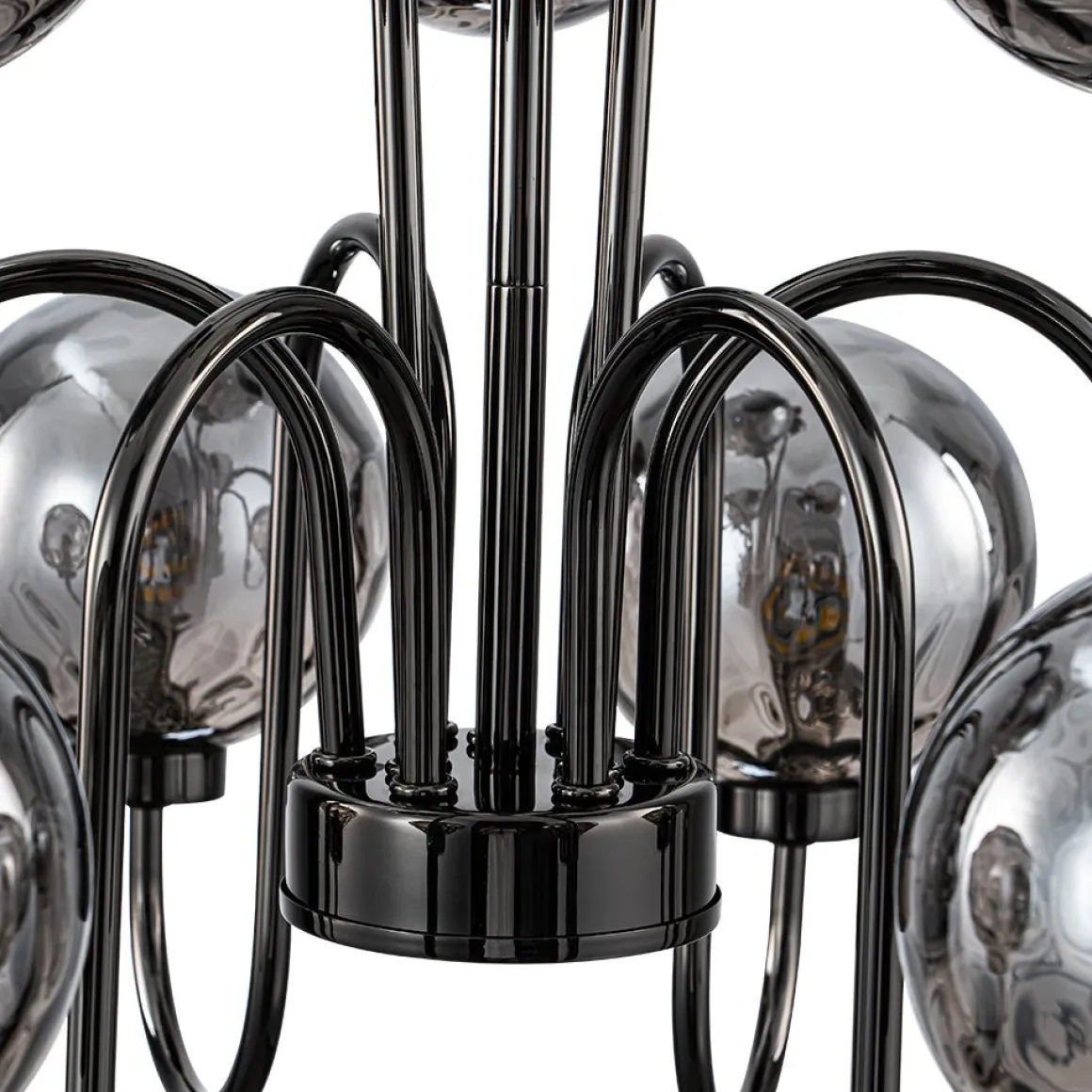 9-Light Hammered Smoked Glass Bubble Black Sputnik Chandelier