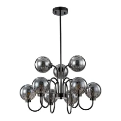 9-Light Hammered Smoked Glass Bubble Black Sputnik Chandelier