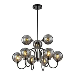 9-Light Hammered Smoked Glass Bubble Black Sputnik Chandelier