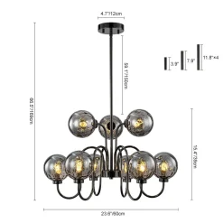 9-Light Hammered Smoked Glass Bubble Black Sputnik Chandelier