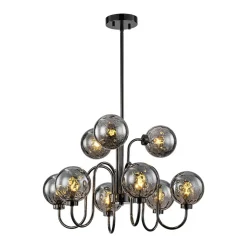 9-Light Hammered Smoked Glass Bubble Black Sputnik Chandelier