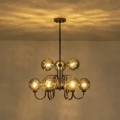 9-Light Hammered Smoked Glass Bubble Black Sputnik Chandelier