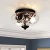 2-light Industrial Glass Flush Mount Light
