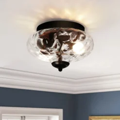 2-light Industrial Glass Flush Mount Light