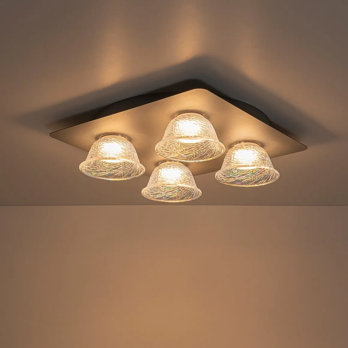 4-Light Iridescent Glass Bell LED Square Semi Flush Mount