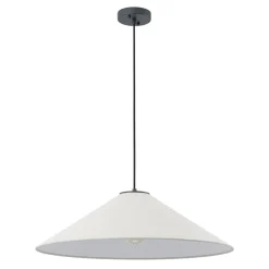 1-Light Large White Linen Shallow Conical Cage Pendant