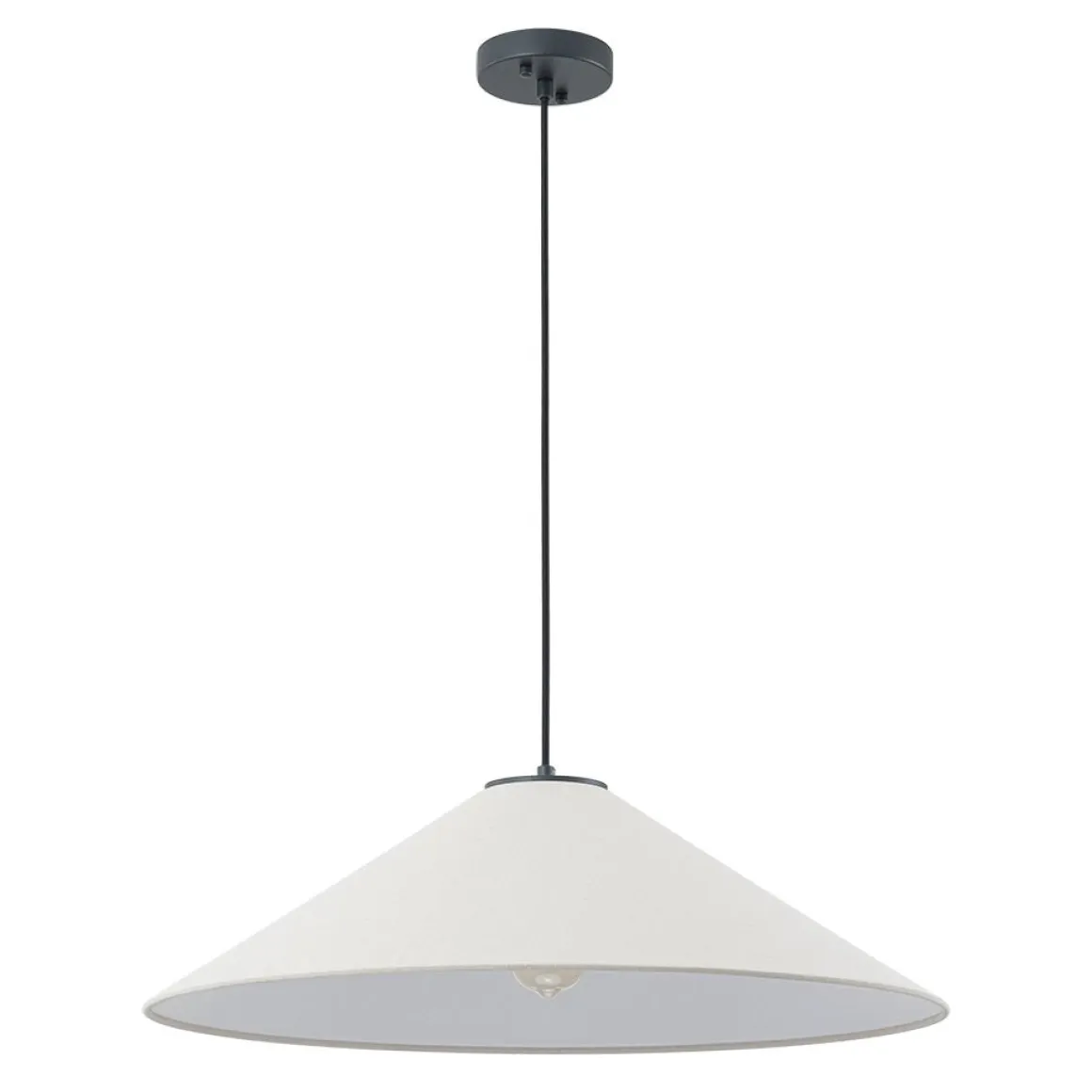 1-Light Large White Linen Shallow Conical Cage Pendant