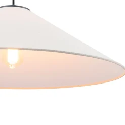 1-Light Large White Linen Shallow Conical Cage Pendant
