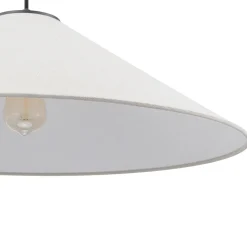 1-Light Large White Linen Shallow Conical Cage Pendant