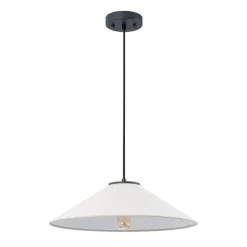 1-Light Large White Linen Shallow Conical Cage Pendant