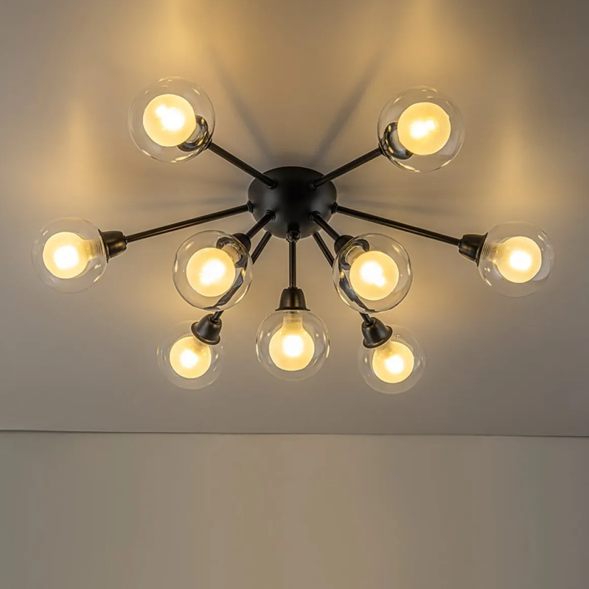 9-Light Layered Glass Bubble Sputnik Semi Flush Chandelier