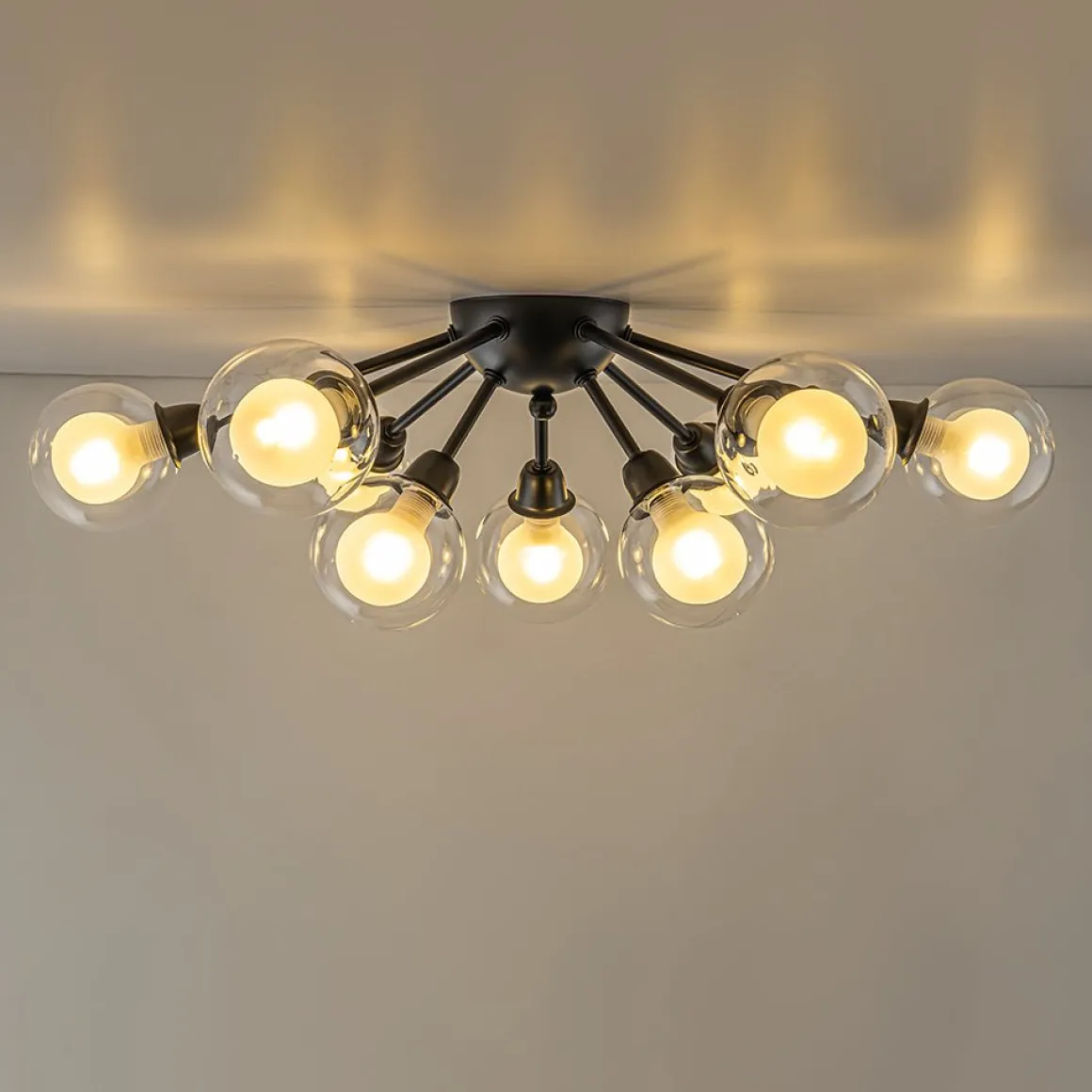 9-Light Layered Glass Bubble Sputnik Semi Flush Chandelier