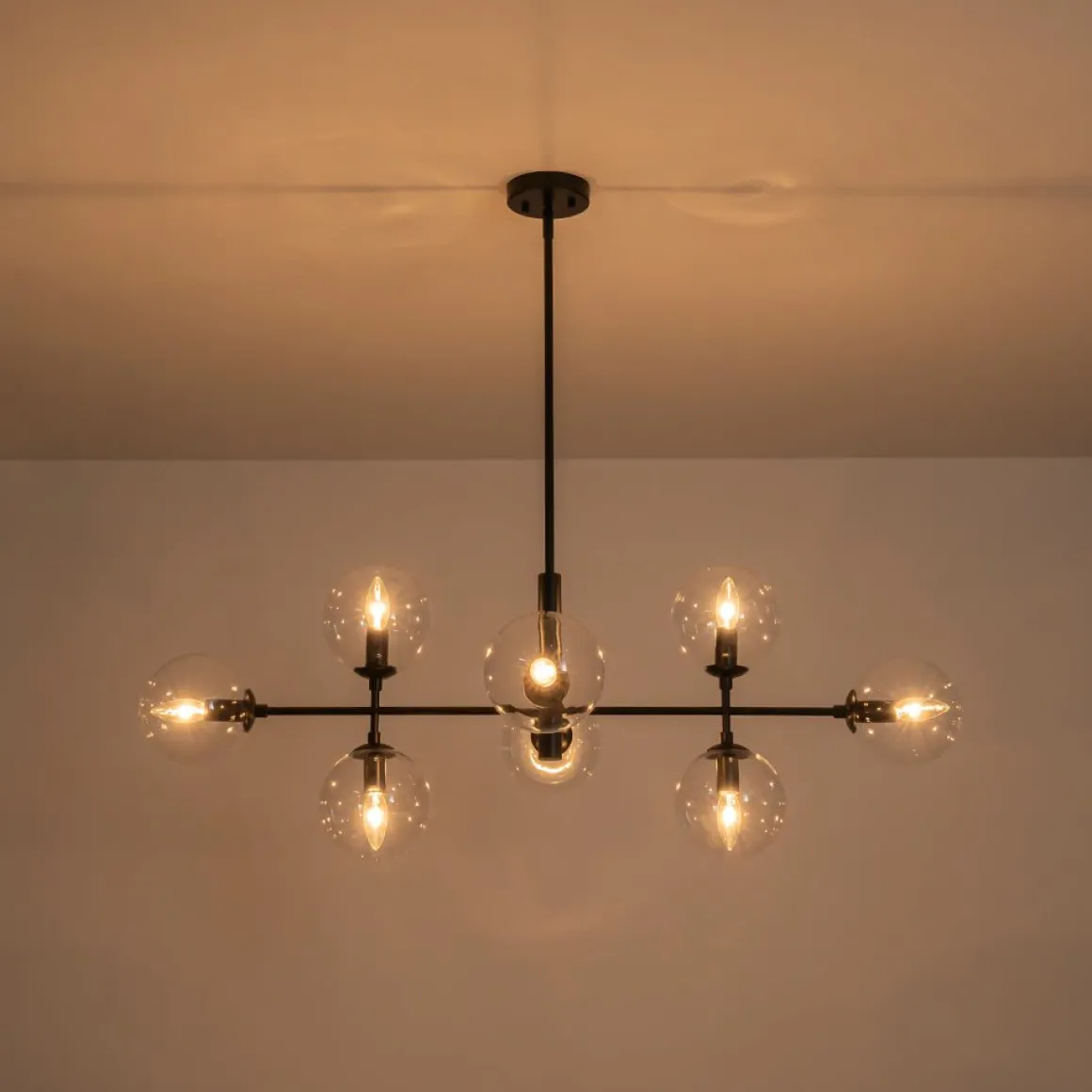 8-Light Linear Sputnik Clear Glass Bubble Chandelier