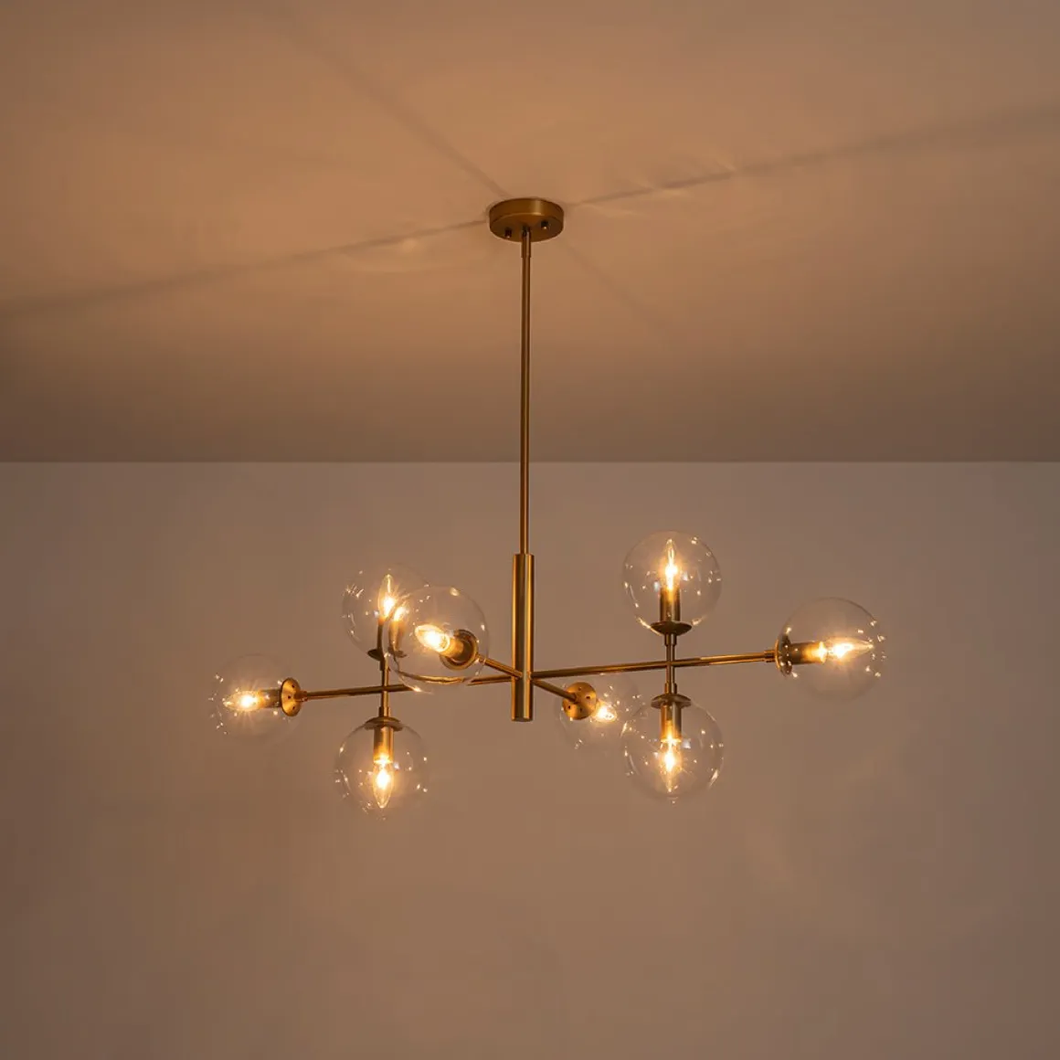 8-Light Linear Sputnik Clear Glass Bubble Chandelier