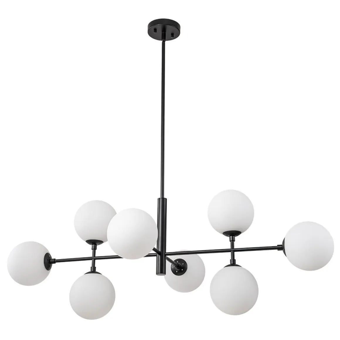 8-Light Linear Sputnik Frosted Glass Globe Chandelier