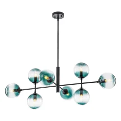 8-Light Linear Sputnik Tinted Blue Glass Bubble Chandelier
