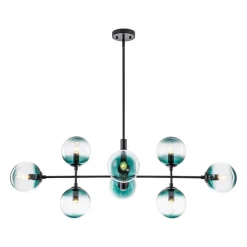 8-Light Linear Sputnik Tinted Blue Glass Bubble Chandelier