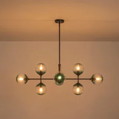 8-Light Linear Sputnik Tinted Blue Glass Bubble Chandelier