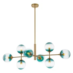 8-Light Linear Sputnik Tinted Blue Glass Bubble Chandelier