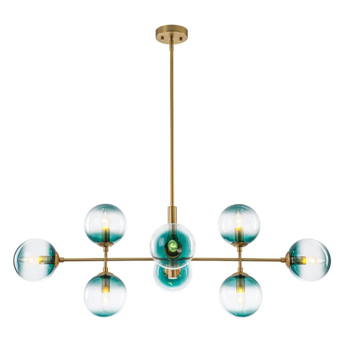 8-Light Linear Sputnik Tinted Blue Glass Bubble Chandelier