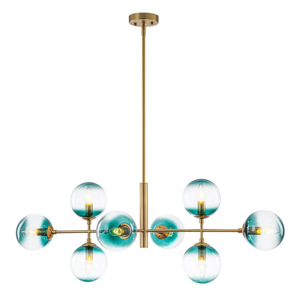 8-Light Linear Sputnik Tinted Blue Glass Bubble Chandelier