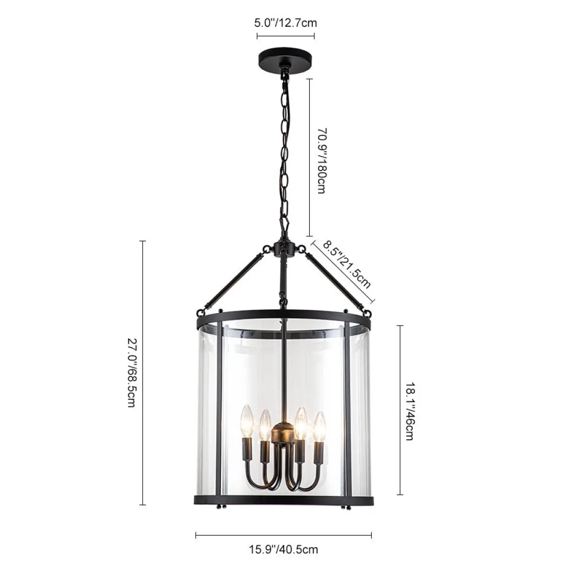 4-Light Manor Glass Wide Cylinder Lantern Pendant Light