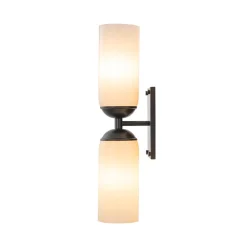 2-Light Milky White Glass Cylinder Vanity Wall Sconce