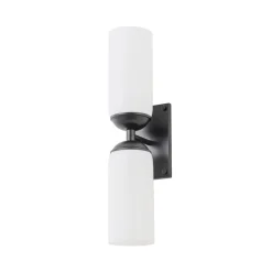 2-Light Milky White Glass Cylinder Vanity Wall Sconce