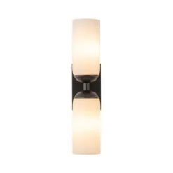 2-Light Milky White Glass Cylinder Vanity Wall Sconce