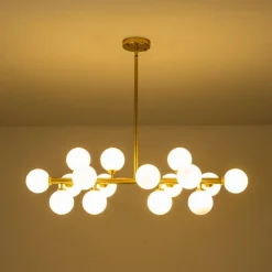 16-Light Milky White Glass Globe Linear Sputnik Chandelier
