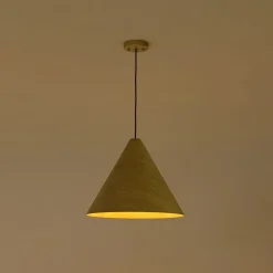 1-Light Modern Farmhouse Wood Grain Cone Kitchen Pendant